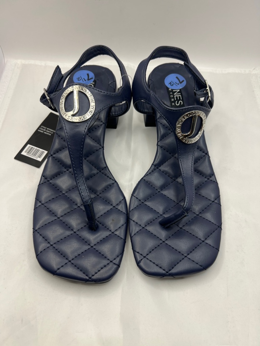 Jones NewYork Quilted Navy Thong Sandals with Decorative Buckle